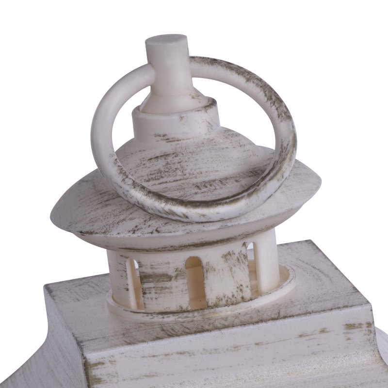 White Resin and Glass LED Candle Lantern, 15.9 inches