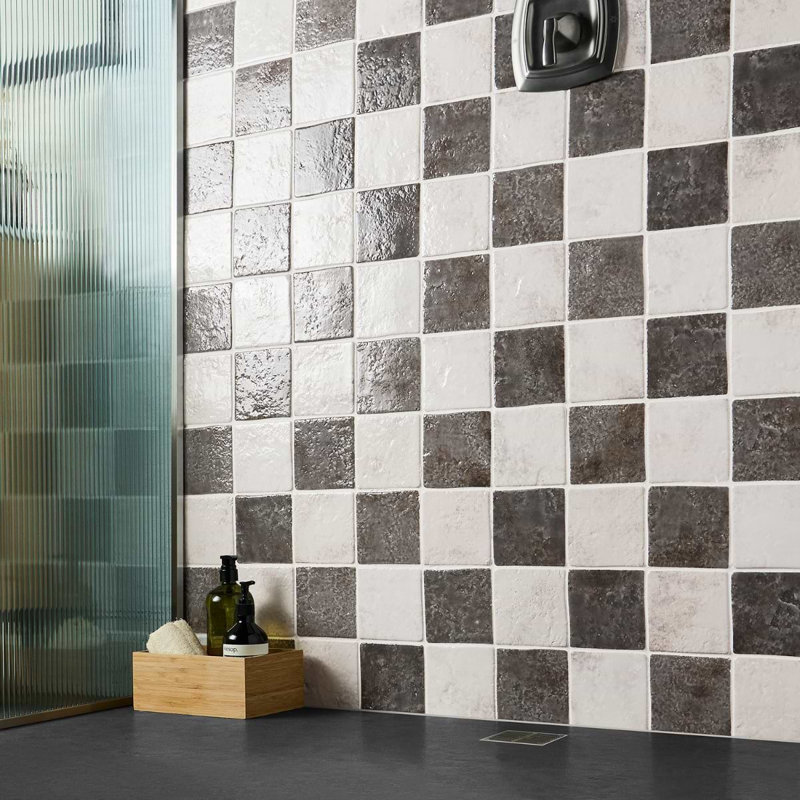 Greta 4.72 In. X 4.72 In. Glossy Textured Porcelain Floor And Wall Tile (8.96 Sq. Ft. / Case), Smoke Gray/Seashell White