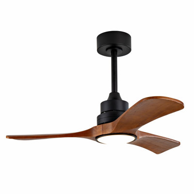 Ceiling Fan Light With 6-Speed Remote Control Black Three-Blade Reversible Wooden Fan Blades Dc Motor Ideal For Bedrooms