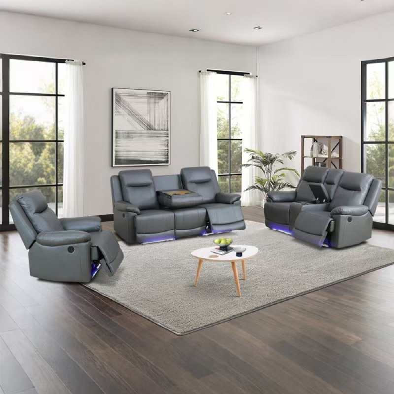  Ensemble de salon inclinable électrique en cuir 3 pièces Iszak