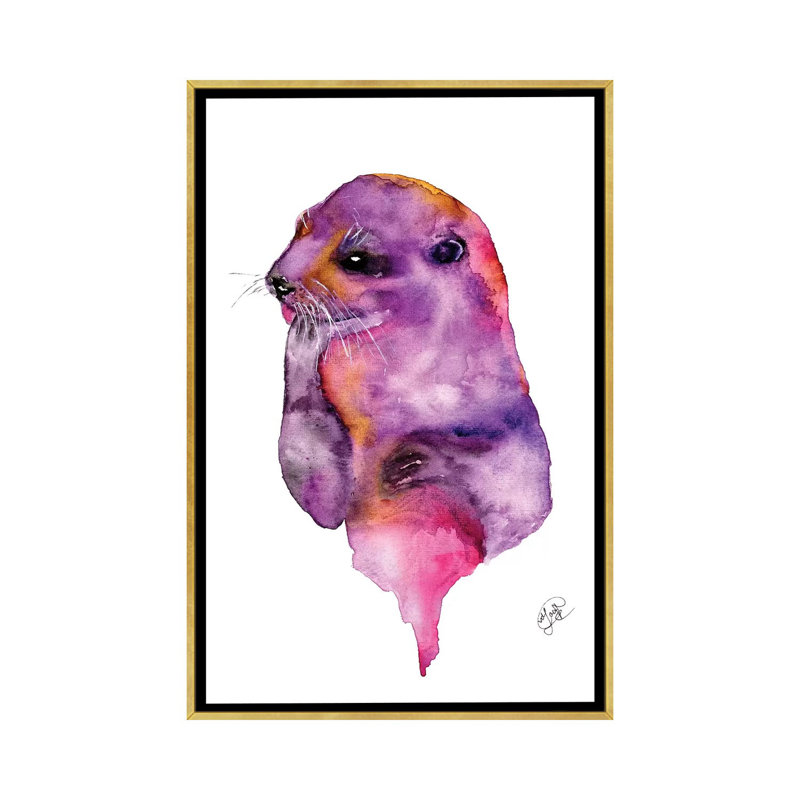 Loutre, art sur toile, H 26 po x l 18 po x P 1,5 po, Toile encadrée d'or