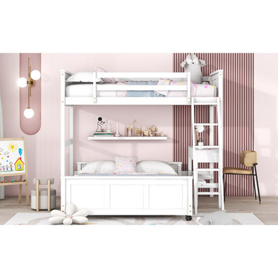 Lit superposé blanc avec bureau - ajout fonctionnel à votre chambre à coucher simple au-dessus du bureau double, construction solide pour plus de stabilité
