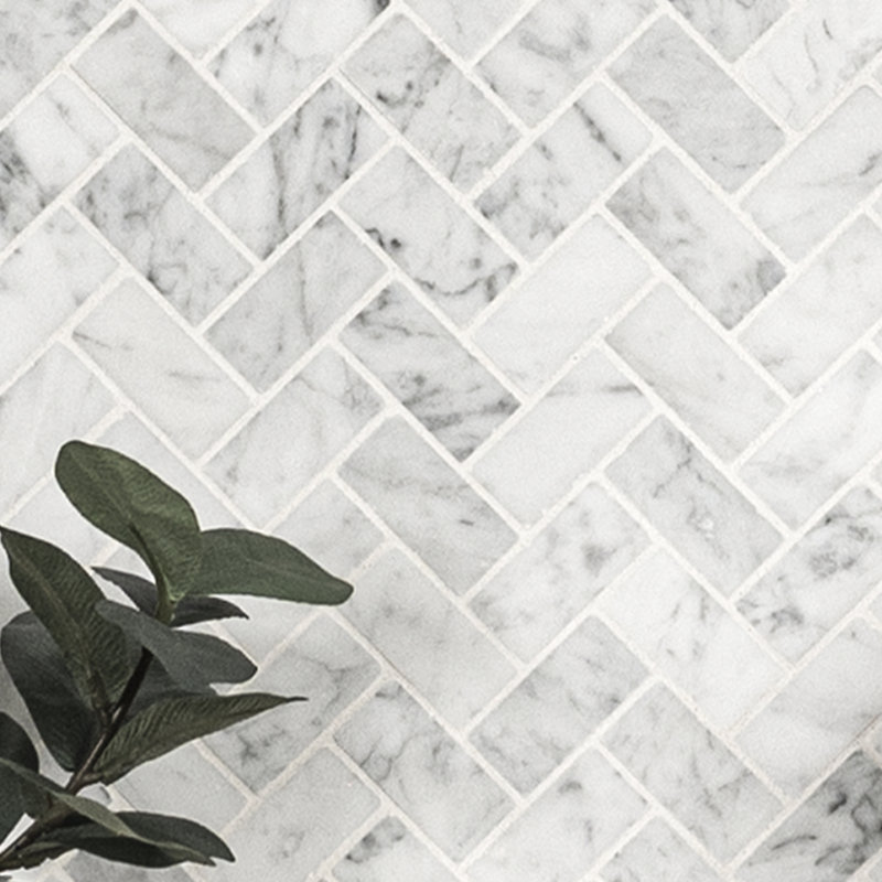Carrara White Herringbone 12 in. x 12 in. Honed Marble Mosaic Floor and Wall Tile