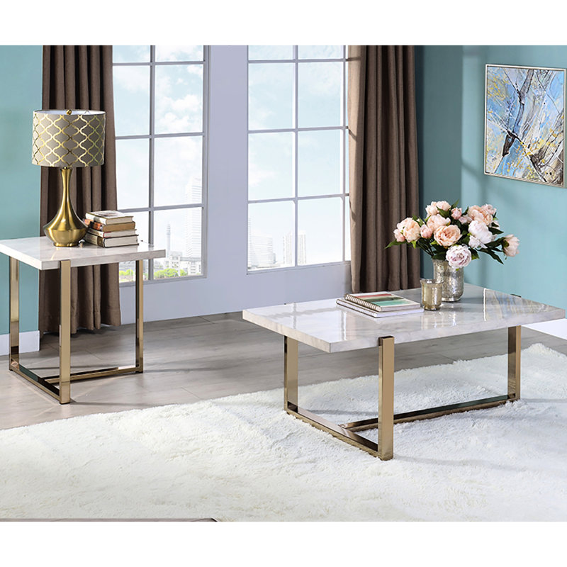 Bureau polyvalent en simili marbre blanc et champagne pour une utilisation professionnelle
