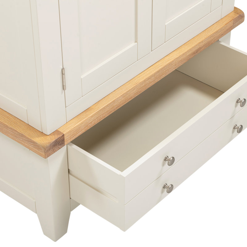 Windsor 2 Door Solid Wood Wardrobe, Ivory/Oak