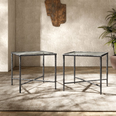 Lalia 2-Piece Hammered Metal X-Brace End Table Set