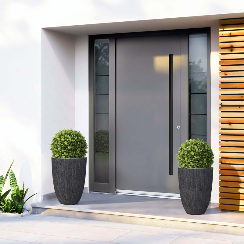 Mediterranean Tall Tapered Round Plastic Pot Planters Set (Set of 2)