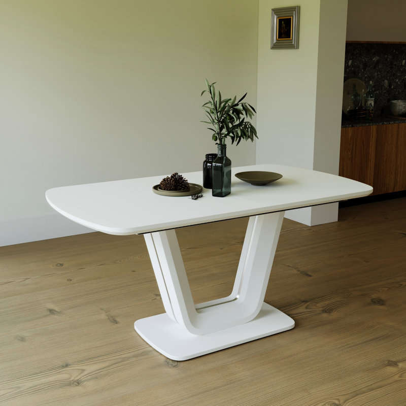 Table de salle à manger extensible de style moderne, blanc gris antique, pieds en forme de U, idéale pour les dîners de cuisine