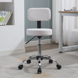 Darrett Adjustable Drafting Stool with Wheels and Backrest, Faux Leather desk stool, Space-Saving Rolling Stool
