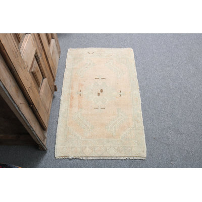 Handmade Turkish Anatolian Rug in Small Size For Nursery with Vibrant Orange Floor Mat Design