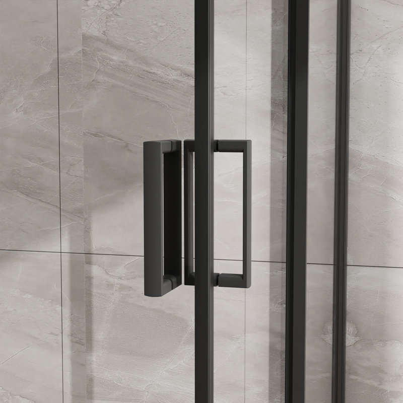 Matte Black Semi-frameless Pivot Shower Door – Tempered Glass, Adjustable Width, Reversible Fit, Magnetic Seal For Bathroom Use