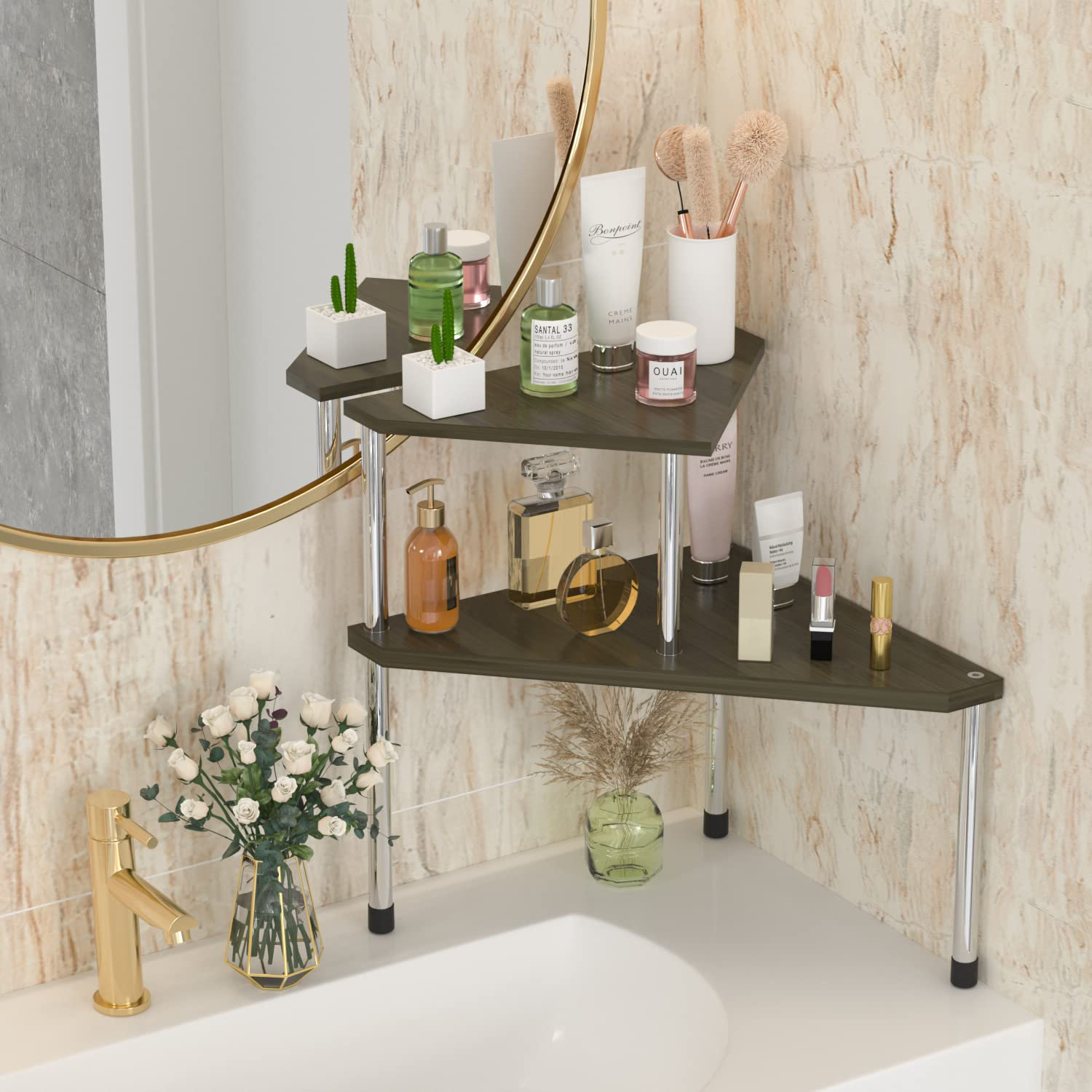 Latitude Run® 2 tiers Bathroom Jitchen Countertop Storage Rack Bamboo ...
