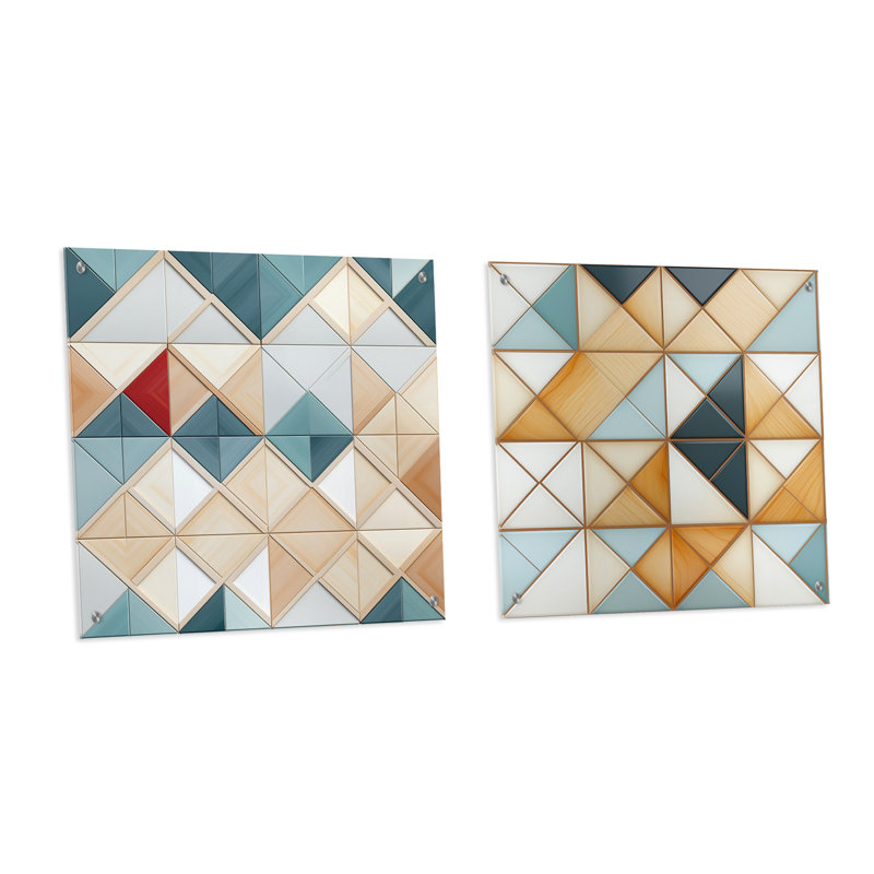 Coragh - Ensemble de 2 verres muraux géométriques abstraits en acrylique, H 16 po x l 33 po
