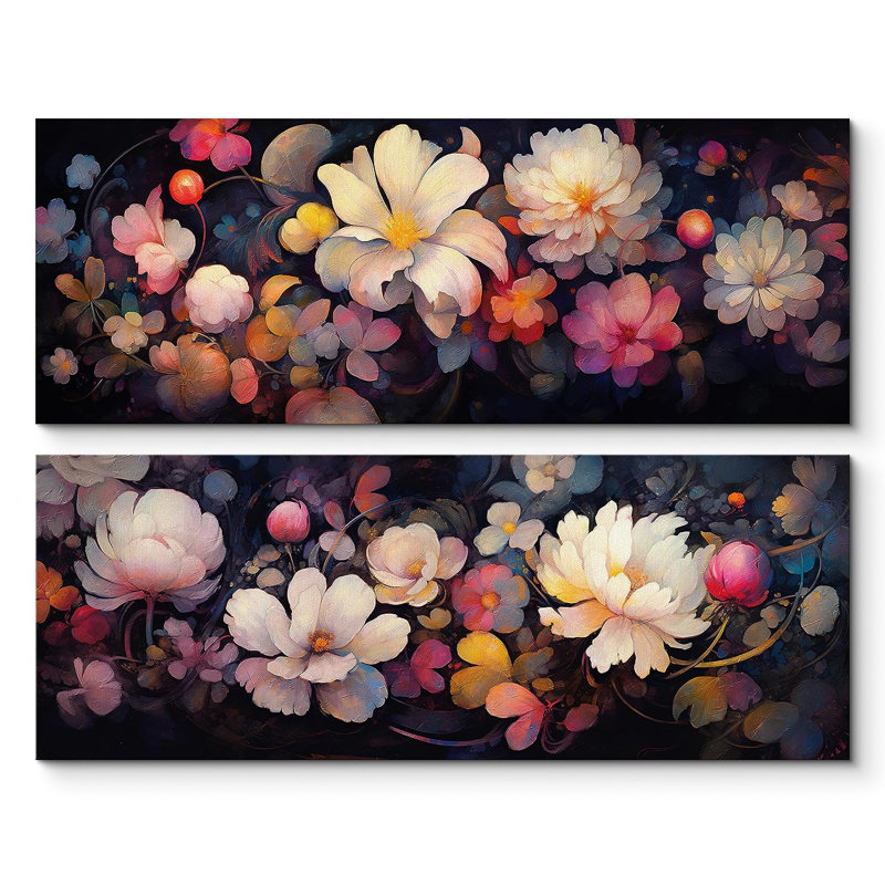 «Flower Blossom Floral Botanical Colorful on Canvas», reproduction de 2 pièces