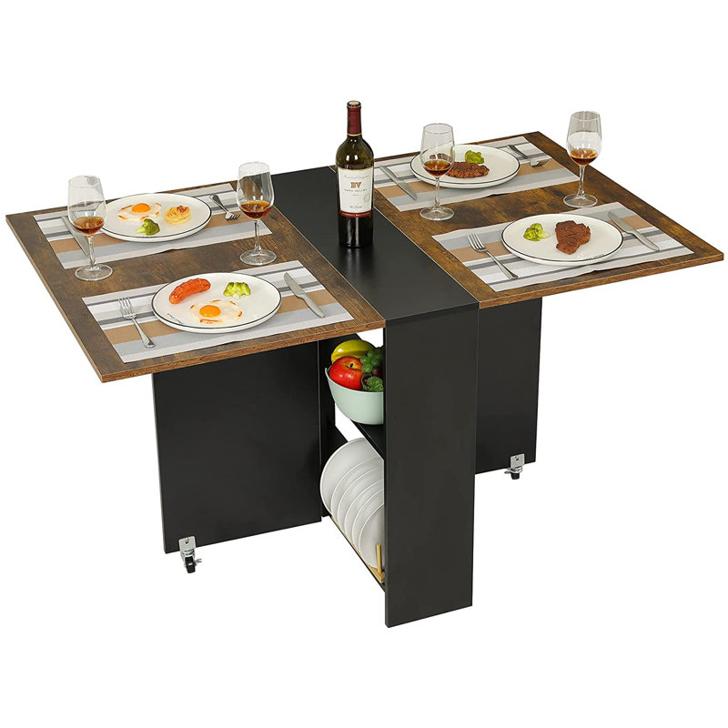 Kaviyon Manufactured Oak Trestle Dining Table Folding Dining, Brown Top/Black Base
