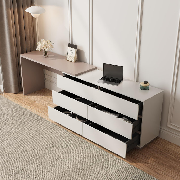 Recruls Home Office 97.6’‘ Extendable Dresser Desk with Storage Drawers, Rectangular/L-shaped Desk