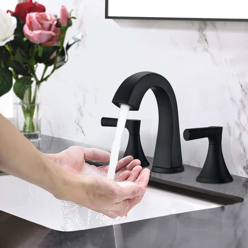 Widespread Bath Faucet Matte Black - Two Handle 3 Hole Vanity Sink Tap With Drain Assembly, Spot & Corrosion Drain, Resistance To Scratch