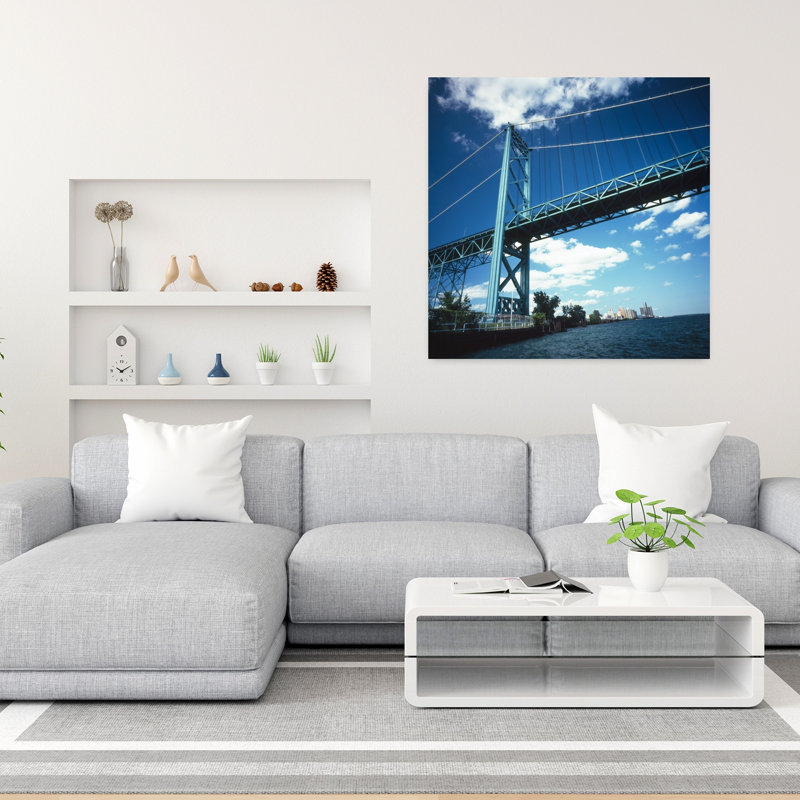Bridge across a river Ambassador Bridge Detroit River Detroit Wayne County Michigan USA 1 Piece Wrapped Canvas Wall Art