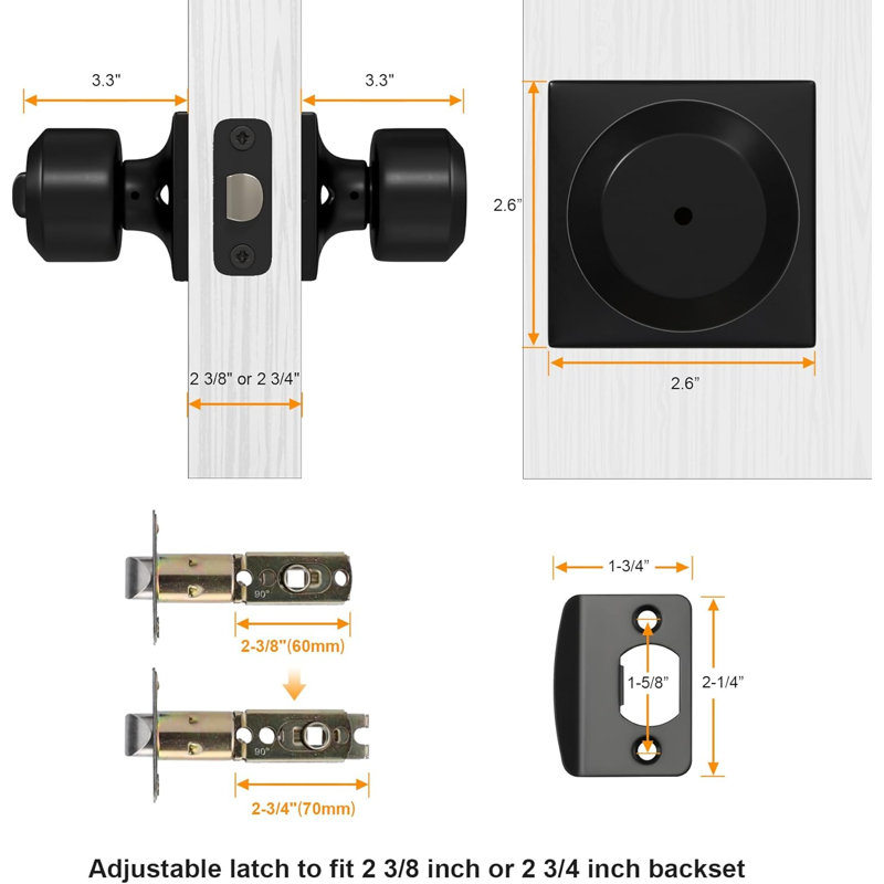 Poignées de porte intérieures noires mattes, poignées de porte de chambre à coucher, poignées de porte intérieures
