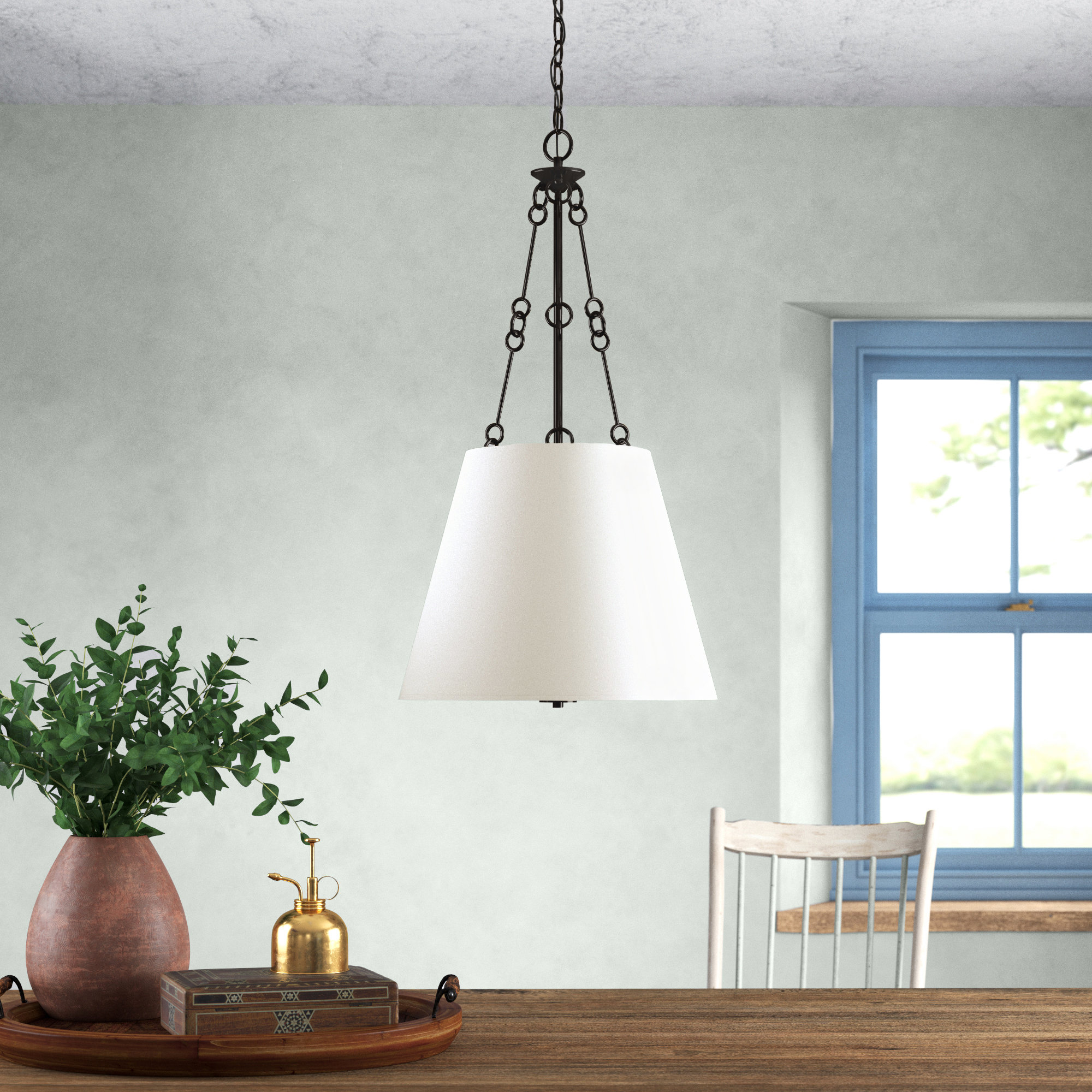 Lodi 4-Light Dimmable Fabric Cone Pendant , English Bronze