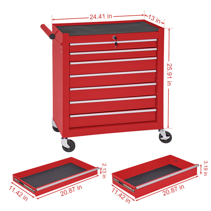 7 Drawer And 6 Drawer Rolling Tool Box, Portable Storage Tool Box With Wheels, Red
