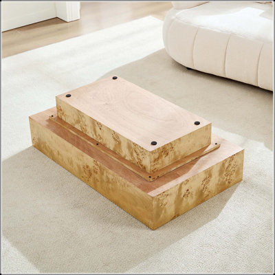 Table basse en placage de bois de loupe - Rectangulaire avec piÃ¨tement en MDF