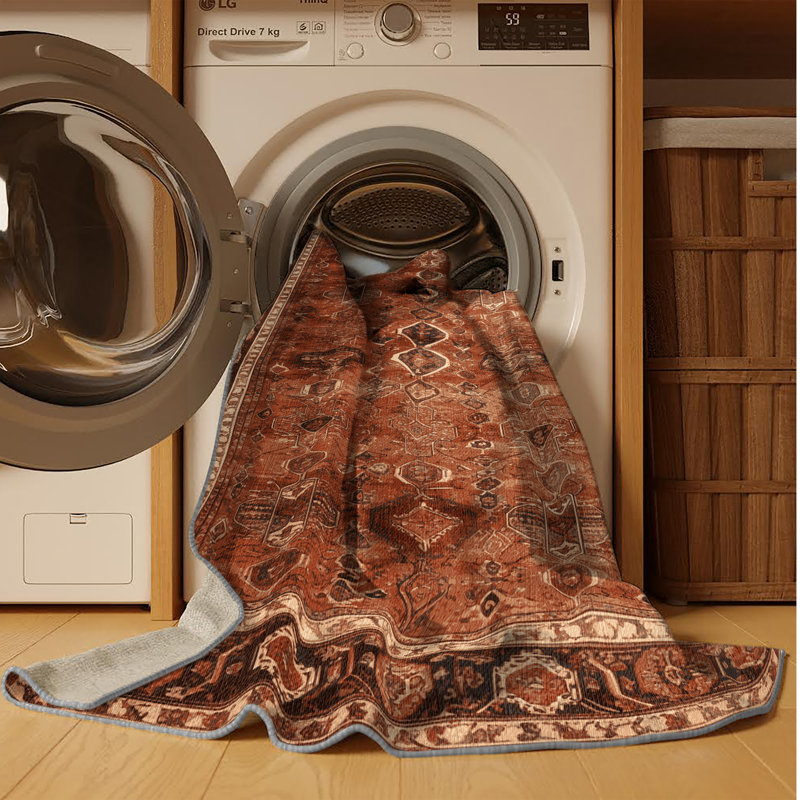 Tapis brun lavable à la machine, Rond 3 pi