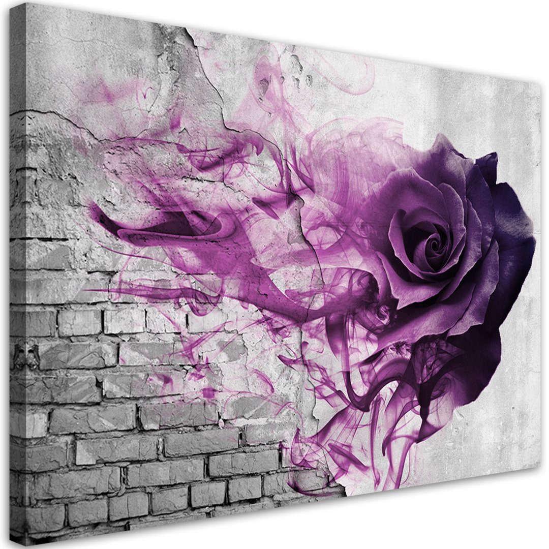 Leinwandbild Brick-Look Purple Rose Flower