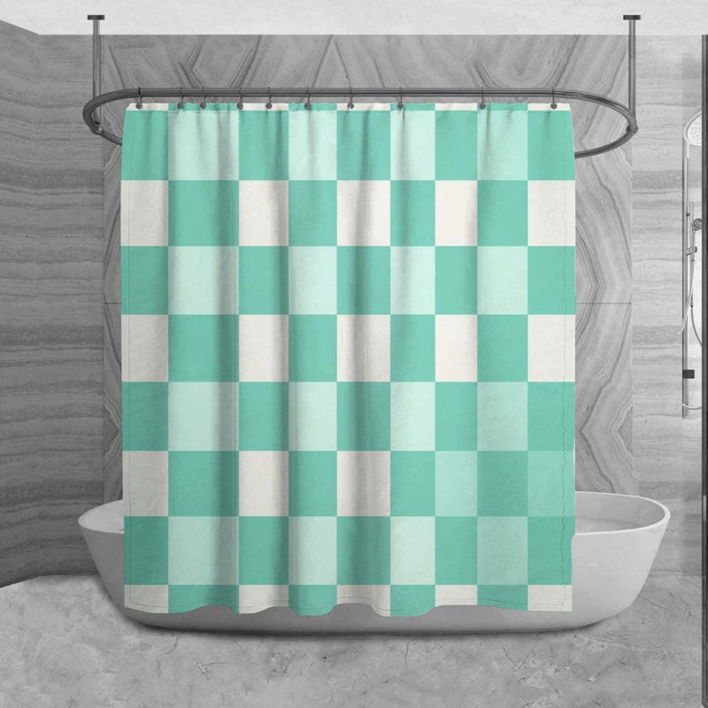 Rideau de douche à carreaux Buerger, Turquoise / blanc, H 93 po x l 70 po