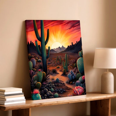 «Desert Cactus Southwest», reproduction d'art sur toile, paysage coloré coucher de soleil pour le salon, la chambre à coucher, le bureau, le couloir et la galerie d'appartements, décor de maison moderne