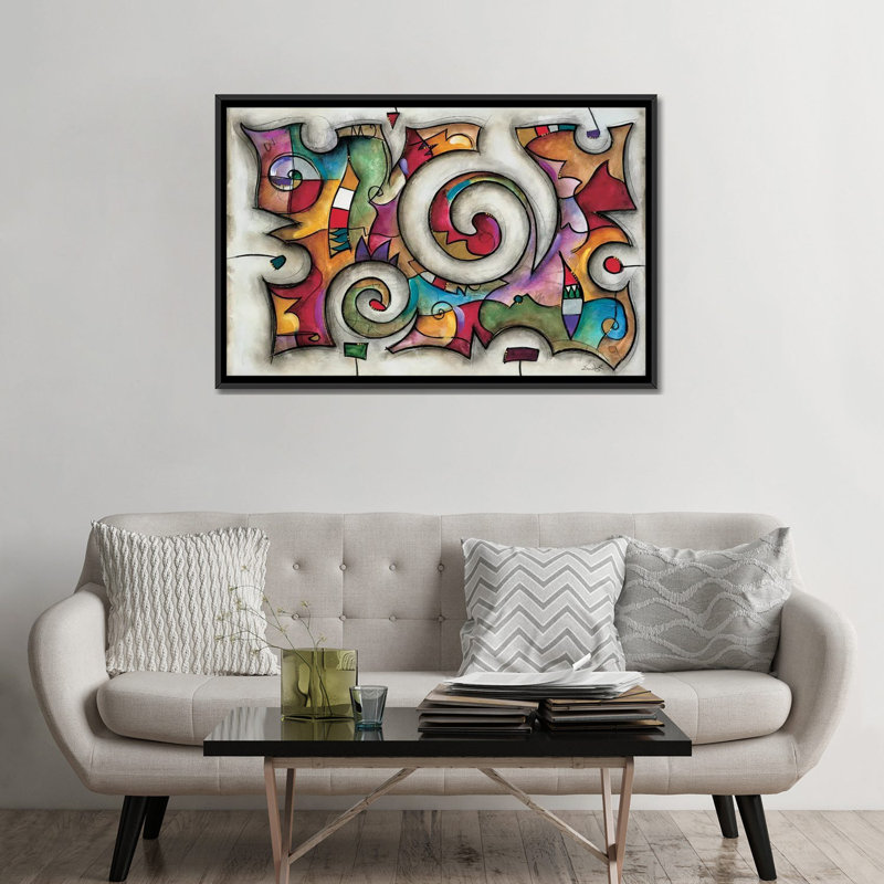 « quadra » par eric waugh, impression sur toile, Toile avec cadre flottant noir, Pas de tapis, H 32 po x l 48 po x P 1,5 po
