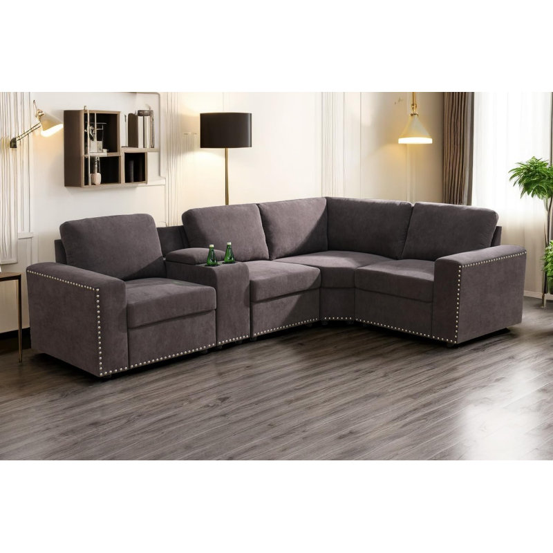 108" 5-Piece Flannel Configurable Living Room Modular Corner Sectional, Brown