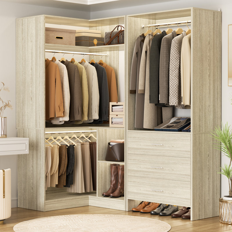Système d'organisation l 31,5 po à 57,2 po avec tiroirs en bois, Chêne blanc