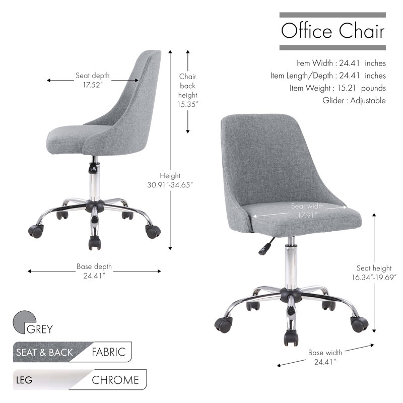 Viggo Fabric Office Chair with Chrome Base, Grey