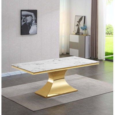 Tiarni Rectangular 78.74'' L x 39.37'' W,Dining room table,Pedestal dining table with Stainless Steel Base