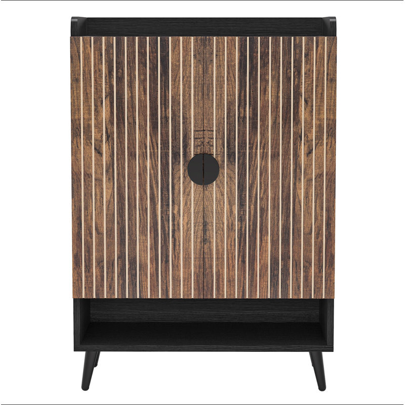 Armoire à chaussures 29,6 pouces en bois brun rustique avec portes, range-chaussures à 7 niveaux