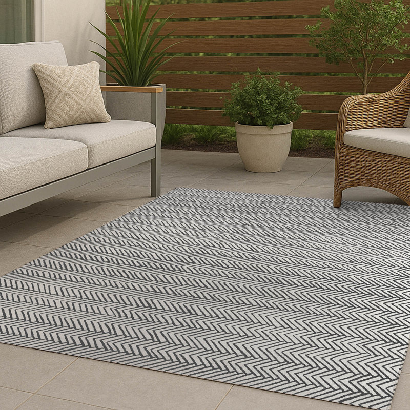 Chevron Block Non-Slip Outdoor Rug, Rectangle 4' x 6'