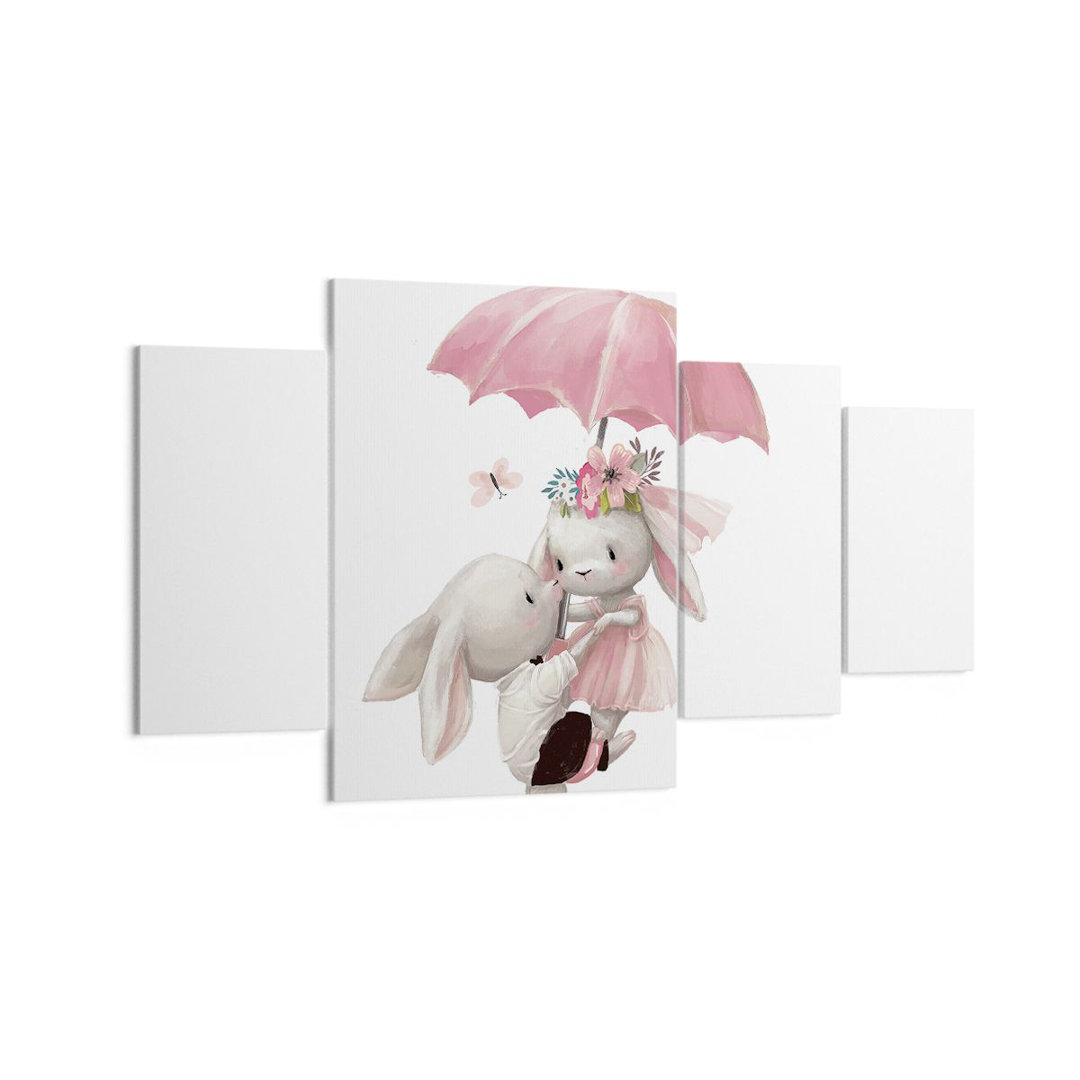 4-tlg. Leinwandbilder-Set Bunnies Umbrella Children's