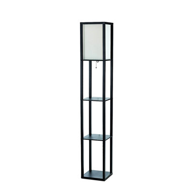 Dyreng 3 Shelf Floor Lamp, Onyx Black, White Linen Shade, 62.5"H