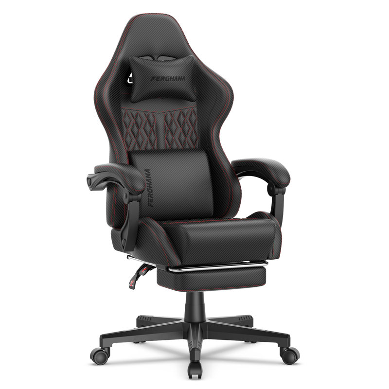 Fauteuil de jeu ergonomique avec repose-pieds et appui-tête de massage Soontrans, Noir