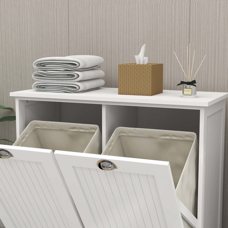 Armoire de trieur de linge inclinable à deux compartiments, Blanc