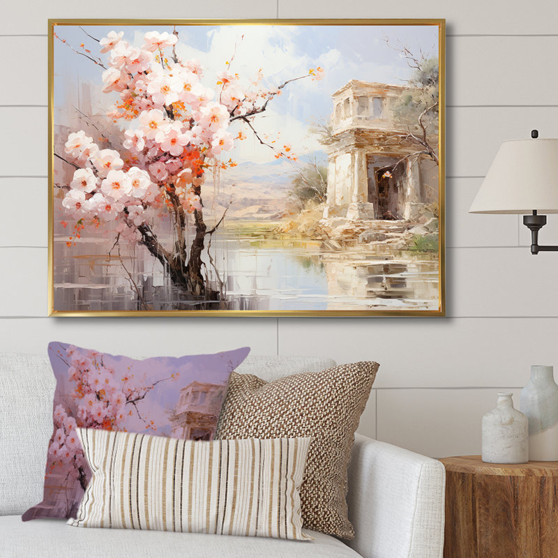 Sprintime Empire romain paysage 2 - Italie, art mural, Cadre flottant doré, H 16 po x l 32 po x P 1 po