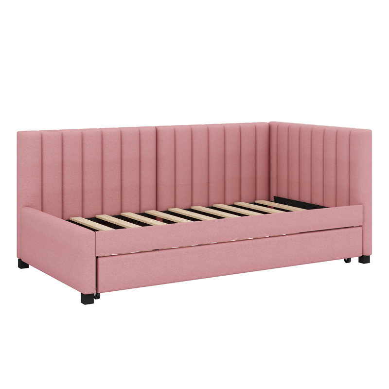 Upholstered Daybed With Trundle, Pink