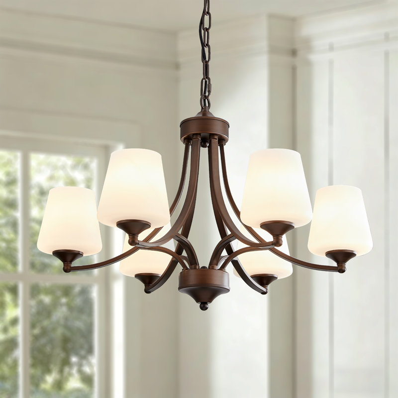 6-light Chandelier  Bronze Pendant Light Fixture With Frosted Glass, Ceiling Lighting  Hanging Lamp For Dining Room Living Room Bedroom