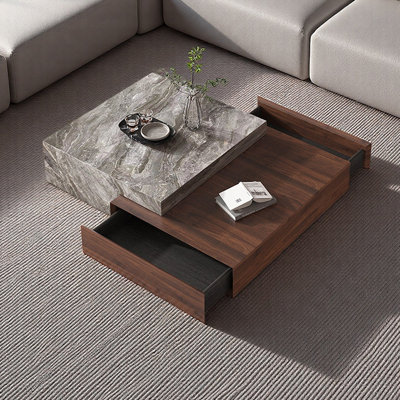 Table basse avec rangement en ardoise et bois Simplicity