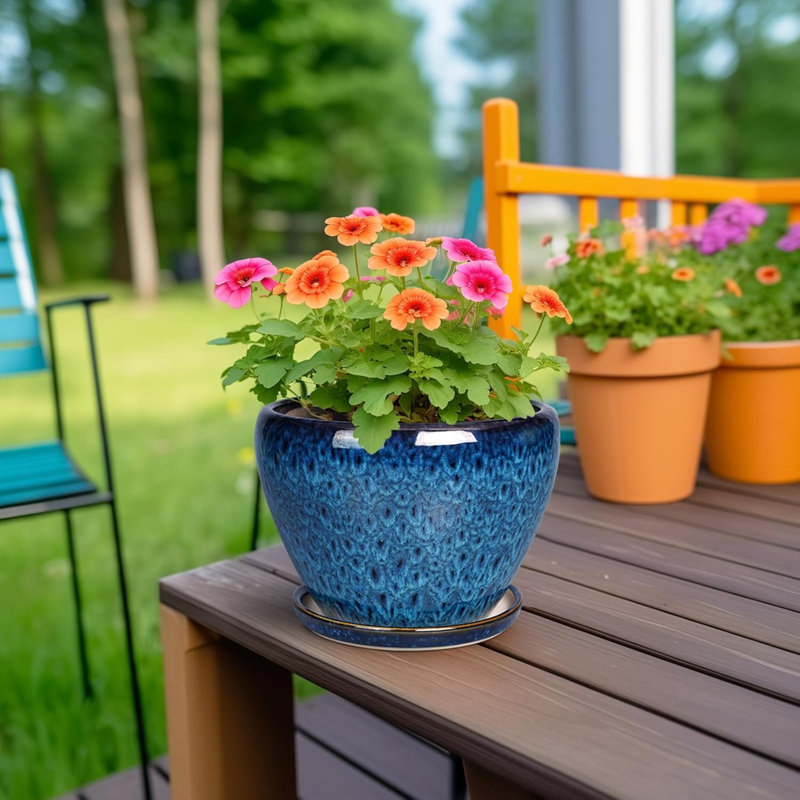 Pot à fleurs en céramique avec trou de drainage et pot de fleurs rondes en céramique