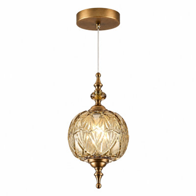 Luminaire suspendu 63 po en verre ambré 63,9 po Vintage
