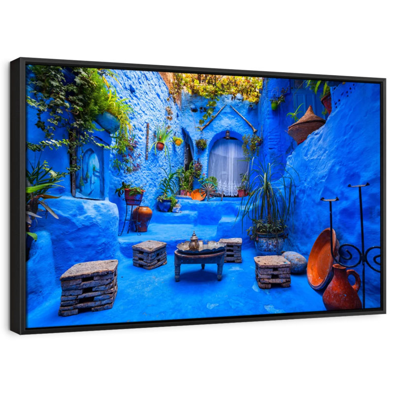 Motif marocain sur toile, cour marocaine, H 9 po x l 13 po
