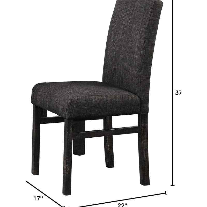 Chaise de salle à manger rectangulaire rembourrée en mélange de lin et gris anthracite avec dossier en bois massif d'ingénierie, l 16,5 po x l 21,5 po x H 37 po, cuisine et raffinement