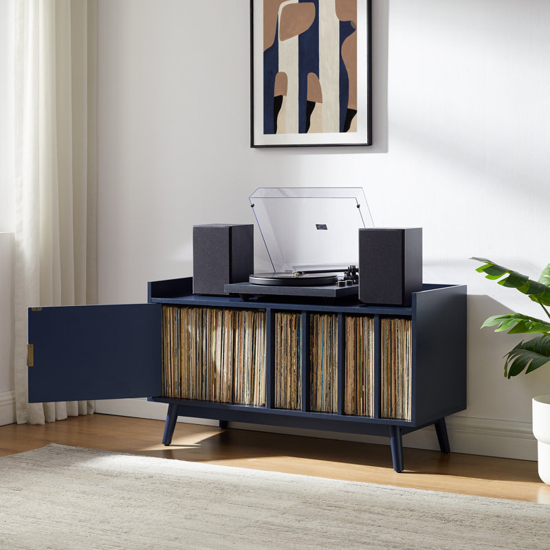 Armoire pour tourne-disque avec rangement en vinyle Skylar, Marine